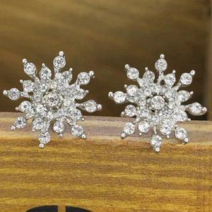 Snowflake Earrings Merry Christmas Winter Snow Silver Rhinestone